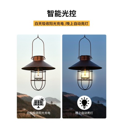 太阳能灯户外LED吊灯复古装饰壁灯铁艺灯泡别墅景观花园庭院路灯图3