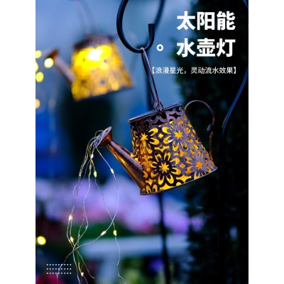 亚马逊铁艺庭院灯跨境花园景光灯镂空花洒草坪装饰灯太阳能水壶灯图3