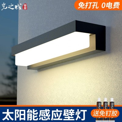 户外壁灯太阳能灯防水庭院灯别墅免布线方形人体感应室外阳 台墙灯图1