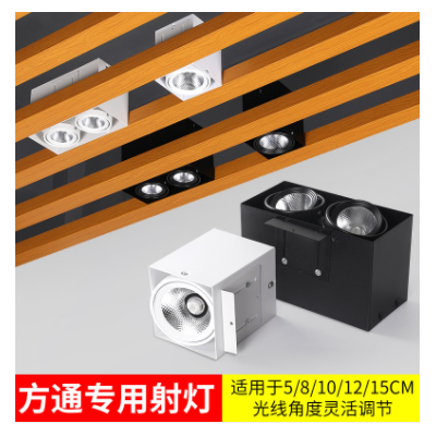 铝方通吊顶专用led双头10x20射灯方形木方通筒灯明装15*15斗胆灯图1