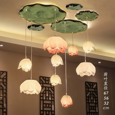新中式个性创意荷花艺术灯客厅卧室过道灯具现代简约led餐厅吊灯图1