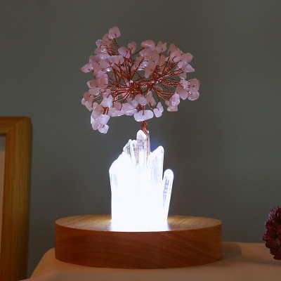 天然紫水晶树夜灯座桌面摆件白水晶单晶体能量石床头灯装饰批发