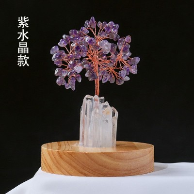 天然紫水晶树夜灯座桌面摆件白水晶单晶体能量石床头灯装饰批发图5