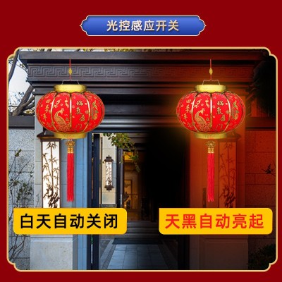 新款植绒大红灯笼圆形烫金乔迁发光灯笼diy大门婚礼布置灯笼批发图2