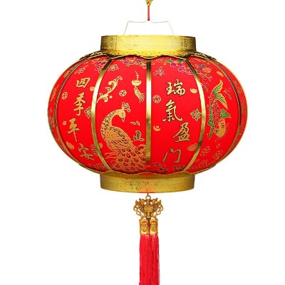 新款植绒大红灯笼圆形烫金乔迁发光灯笼diy大门婚礼布置灯笼批发图5