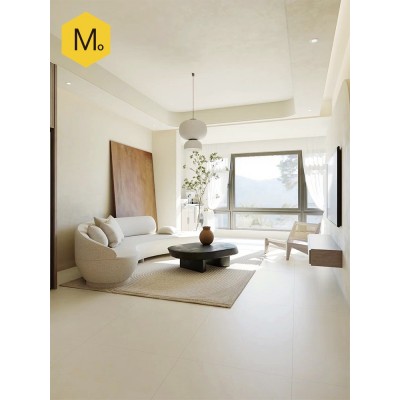 侘寂风客厅柔光微水泥瓷砖 奶油白哑光素色地板砖750x1500现货