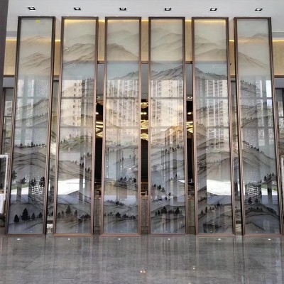 不锈钢玻璃屏风隔 加工断轻奢现代镂空花格 金属格栅隔断背景墙图2