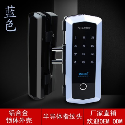 玻璃门指纹锁智能锁免开孔免布线刷卡半导体指纹头办公室玻璃锁图1