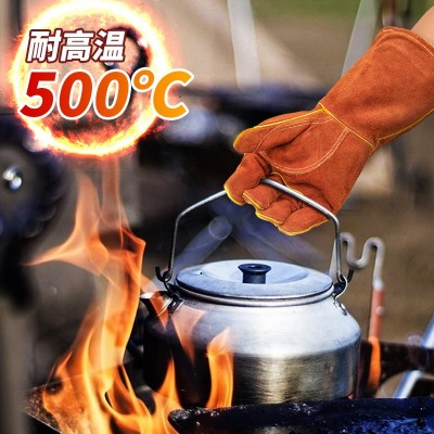 西埃图牛皮防烫加厚手套户外工地作业电焊防滑耐磨隔热防护手套图5