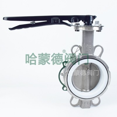 铸铁冲压手柄手动不锈钢304对夹四氟蝶阀DN50 65 80 100 125 150图4
