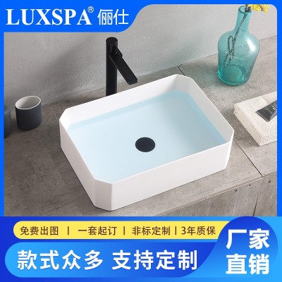 台上盆家用洗手盆单盆 人造石洗脸盆阳台面盆方形 一体洗漱池面盆图2