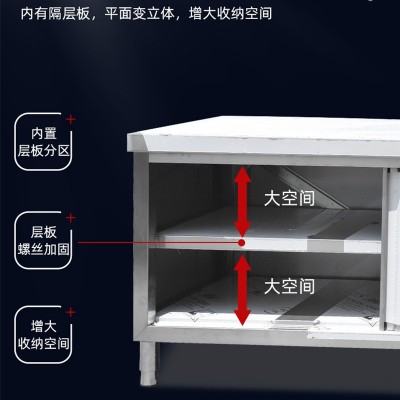 不锈钢拉门工作台厂家直供台面操作台厨房收纳储物可开门工作台图2