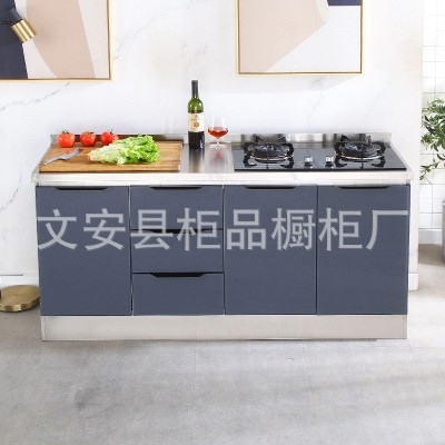 家用一体简易不锈钢整体橱柜现代简约玻璃门厨柜灶台储物柜收纳柜图3