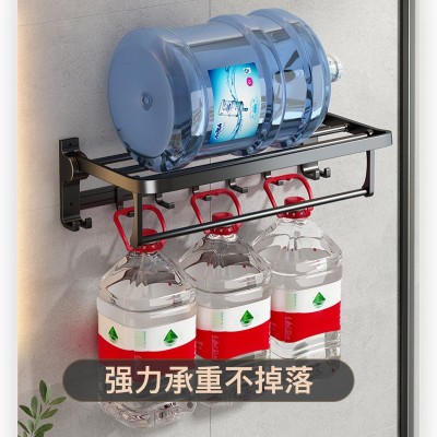 免打孔浴室置物毛巾架 卫生间黑色太空铝浴巾架卫浴五金挂件套装图3