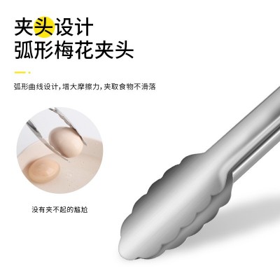 木柄食物夹不锈钢食品夹硅胶户外烧烤夹防烫烤肉夹面包自助餐夹子图4