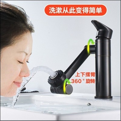 面盆冷热水龙头家用招财猫新款卫浴万向旋转浴室洗手盆脸盆枪灰色图4