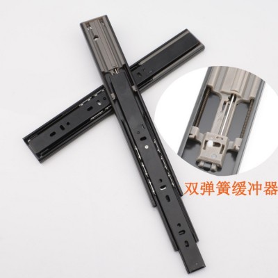 厂家直供橱柜三节抽屉滑轨轨道加厚缓冲静音导轨阻尼三节钢珠轨图3