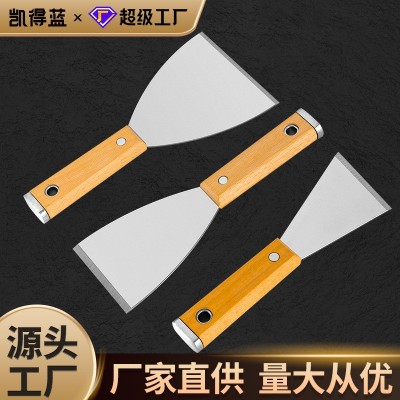 日式加厚不锈钢油灰刀可敲击开刃铲刀榉木手柄刮刀清洁刀腻 子刀