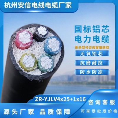 中策ZR-YJLV国标4×25+1×16平方铝芯电缆 阻燃电缆厂家批发