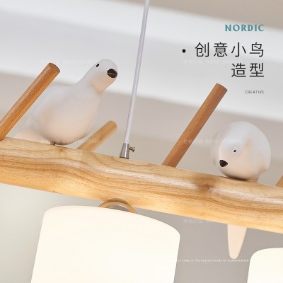 北欧现代简约实木餐厅吊灯创意个性led小鸟吊灯日式原木灯饰吊灯图4