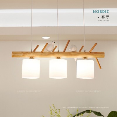 北欧现代简约实木餐厅吊灯创意个性led小鸟吊灯日式原木灯饰吊灯图3