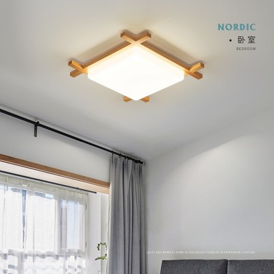 日式榻榻米卧室吸顶灯 简约现代走廊过道正方形原木LED客厅灯具图3