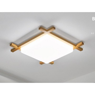 日式榻榻米卧室吸顶灯 简约现代走廊过道正方形原木LED客厅灯具图5