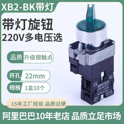 XB2-BK2361带灯旋钮开关金属二档三档自锁旋转开关BE101C常开2 20V图2