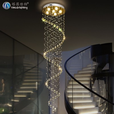 复式楼客厅水晶吊灯 轻奢创意LED旋转客厅吊灯 圆形简约楼梯吊灯图3