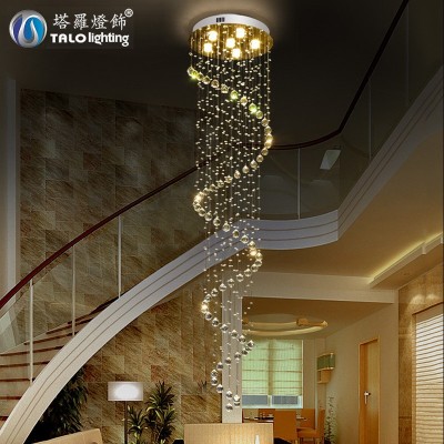 复式楼客厅水晶吊灯 轻奢创意LED旋转客厅吊灯 圆形简约楼梯吊灯图2