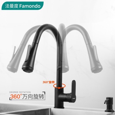 黑色304不锈钢抽拉旋转厨房水龙头多功能冷热洗菜盆水槽万向龙头图4