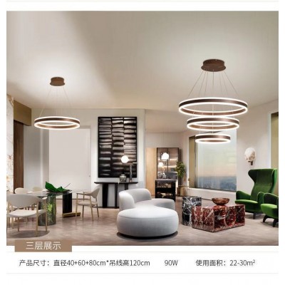 客厅吊灯现代简约LED圆形铝材吊灯个性创意大厅吧台北欧餐厅吊灯  1件图3