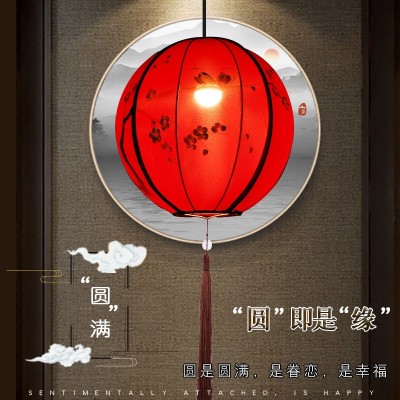 中式飞碟圆形布艺吊灯火锅店茶楼酒店古典星球灯具仿古手绘红灯笼图4