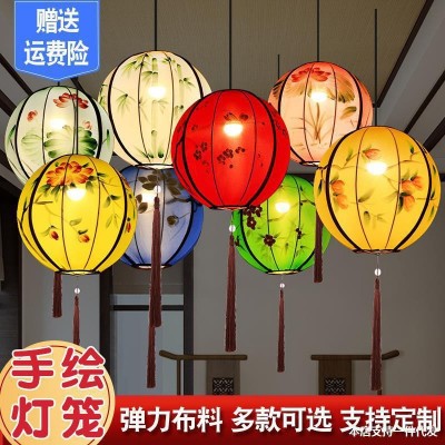 中式飞碟圆形布艺吊灯火锅店茶楼酒店古典星球灯具仿古手绘红灯笼图2