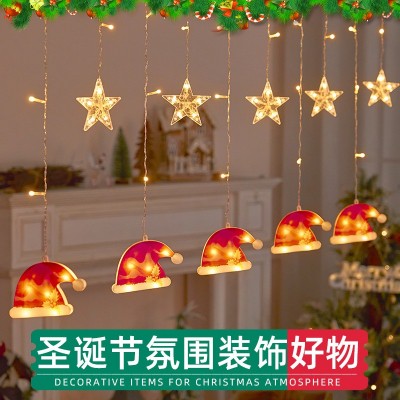 圣诞节装饰led窗帘灯圣诞老人雪花挂件橱窗氛围场景布置皮线灯串图3