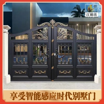 铝合金庭院别墅大门新中式乡村院子电动双开大门铁艺花园折叠大门图2