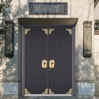 不锈钢镀铜纯铜门大门农村中式双开门家用入户门别墅大门豪华铜门图3