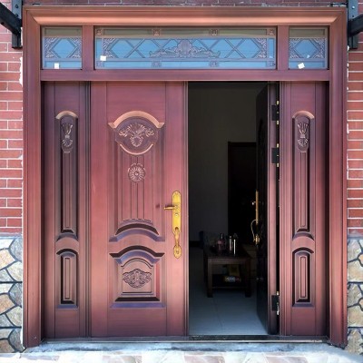 不锈钢镀铜纯铜门大门农村中式双开门家用入户门别墅大门豪华铜门图2