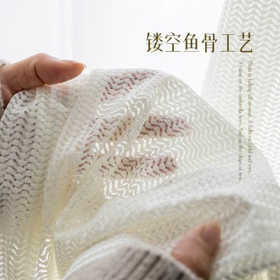 ins梦幻纱帘日式鱼骨纱窗纱透光不透人窗帘卧室阳台飘窗白色窗纱图3