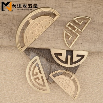 新中式铜色拉丝复古柜门拉手圆形对装红木抽屉橱柜轻奢衣柜把手图2