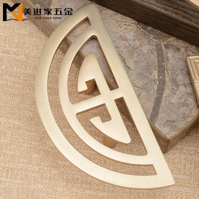 新中式铜色拉丝复古柜门拉手圆形对装红木抽屉橱柜轻奢衣柜把手图4