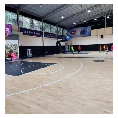 室内篮球运动木地板工厂 耐磨悬浮体育运动地板 实木体育地板划线