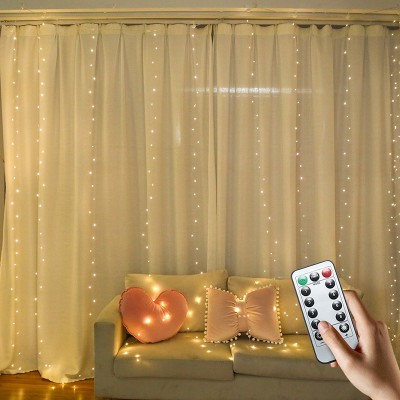 亚马逊供货USB遥控铜线窗帘灯3*3米节日房间布置装饰彩灯窗帘灯串