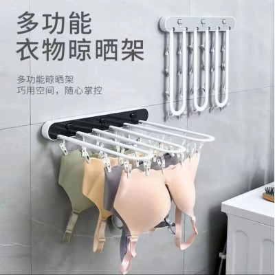 无痕免打孔黏胶多功能晾晒架折叠衣架多夹子晒袜子夹防风挂钩衣架图2