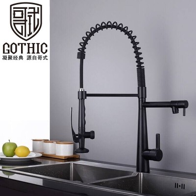 GOTHIC哥式厨房弹簧抽拉龙头全铜洗菜盆冷热水龙头双出水水槽龙头图2