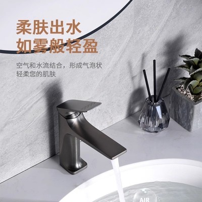 全铜加厚洗手盆水龙头冷热卫生间洗脸盆枪灰色两用卫生间洗漱台盆图4