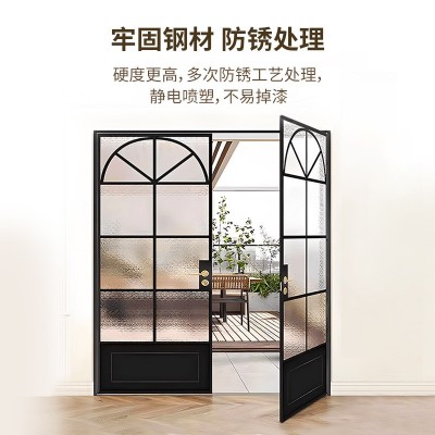 复古对开门法式轻奢平开门 客厅极窄边玻璃钛镁合金双开门批发图3