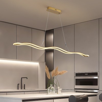 LED吊灯 北欧餐厅灯 新款波浪条铝材创意灯 现代简约家具智能灯具图4