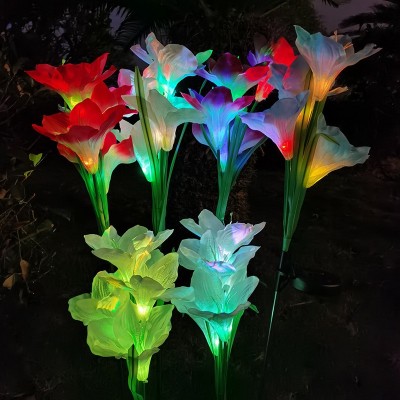 跨境新款太阳能LED仿真草坪百合花灯 仿真百合花4LED 装饰庭院图2
