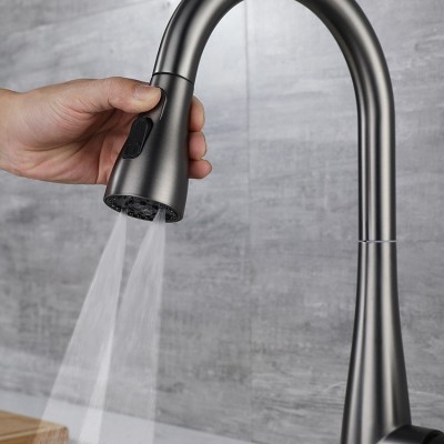 白色304不锈钢厨房抽拉伸缩龙头 多种出水模式防溅水冷热水龙头图2